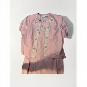 Jessica Howard Women’s Petite Pink 2-Piece Linen Dress Set Embroidered Size 18P